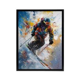 "Artery8 Skier Skiing Down Slope Colourful Framed Canvas Wall Art Print - Size: W12"" x H16""" - thumbnail 1