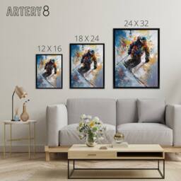 "Artery8 Skier Skiing Down Slope Colourful Framed Canvas Wall Art Print - Size: W12"" x H16""" - thumbnail 4