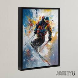 "Artery8 Skier Skiing Down Slope Colourful Framed Canvas Wall Art Print - Size: W12"" x H16""" - thumbnail 2