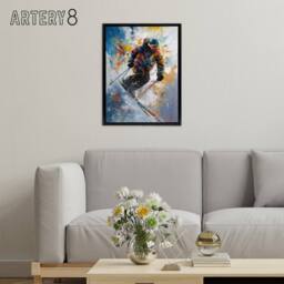 "Artery8 Skier Skiing Down Slope Colourful Framed Canvas Wall Art Print - Size: W12"" x H16""" - thumbnail 3