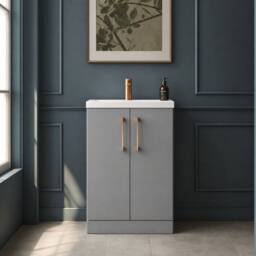 Balterley Bathroom Vanity Basin Unit, Brushed Bronze Handles, 600mm, Satin Grey - thumbnail 5