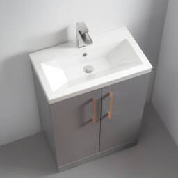 Balterley Bathroom Vanity Basin Unit, Brushed Bronze Handles, 600mm, Satin Grey - thumbnail 3