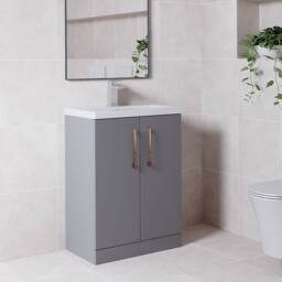 Balterley Bathroom Vanity Basin Unit, Brushed Bronze Handles, 600mm, Satin Grey - thumbnail 4