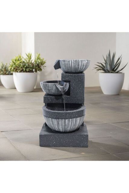 Garden Sanctuary 3-Tier Bowl-Shaped Garden Water Fountain Rockery Decoration in Natural