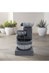 Garden Sanctuary 3-Tier Bowl-Shaped Garden Water Fountain Rockery Decoration in Natural - thumbnail 1