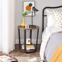 VASAGLE Round Side Table Steel Frame End Table Industrial Living Room in Brown - thumbnail 2