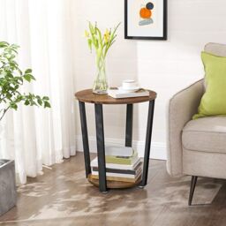 VASAGLE Round Side Table Steel Frame End Table Industrial Living Room in Brown