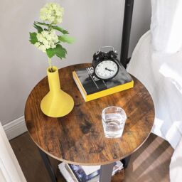 VASAGLE Round Side Table Steel Frame End Table Industrial Living Room in Brown - thumbnail 5