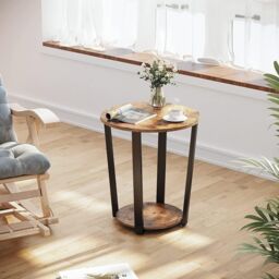 VASAGLE Round Side Table Steel Frame End Table Industrial Living Room in Brown - thumbnail 4