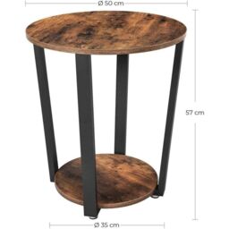VASAGLE Round Side Table Steel Frame End Table Industrial Living Room in Brown - thumbnail 3