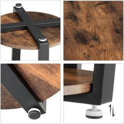 VASAGLE Round Side Table Steel Frame End Table Industrial Living Room in Brown - thumbnail 6