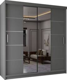 MN Furniture Wardrobe Modern Sliding Mirror Door - LED Light 150cm x 217cm in Grey - Size: 150 cm x 217 cm - thumbnail 2