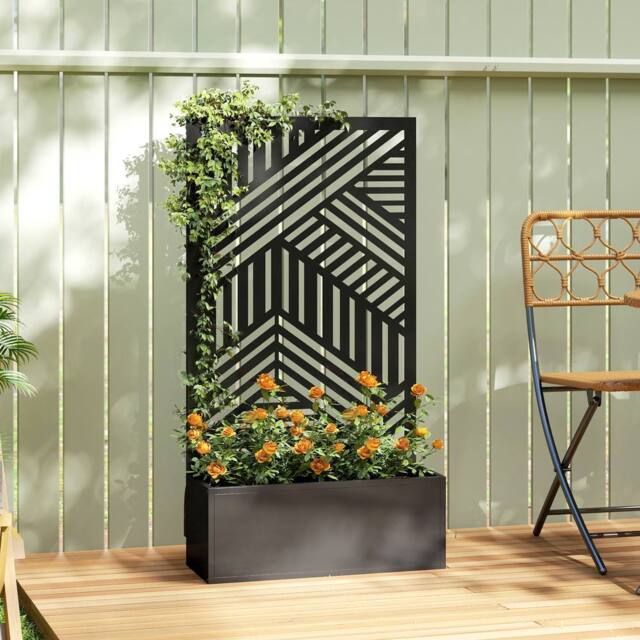 OUTSUNNY Metal Garden Bed for Garden with Trellis, Raised Garden Bed in Black - image 1