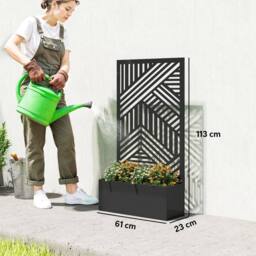 OUTSUNNY Metal Garden Bed for Garden with Trellis, Raised Garden Bed in Black - thumbnail 3