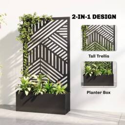 OUTSUNNY Metal Garden Bed for Garden with Trellis, Raised Garden Bed in Black - thumbnail 4