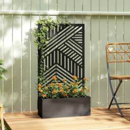 OUTSUNNY Metal Garden Bed for Garden with Trellis, Raised Garden Bed in Black - thumbnail 1