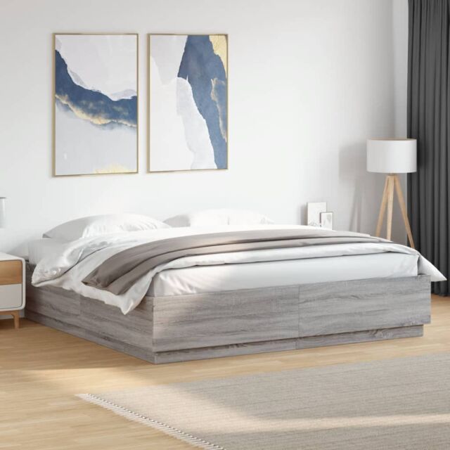 Berkfield Home Bed Frame with LED without Mattress Grey Sonoma 200x200 cm - image 1