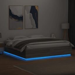 Berkfield Home Bed Frame with LED without Mattress Grey Sonoma 200x200 cm - thumbnail 4