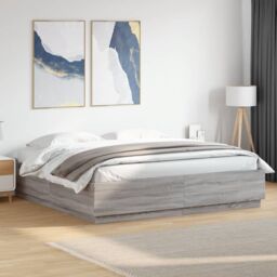 Berkfield Home Bed Frame with LED without Mattress Grey Sonoma 200x200 cm - thumbnail 1