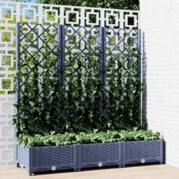 Berkfield Home Garden Planter with Trellis Dark Grey 120x40x121.5 cm PP - thumbnail 2