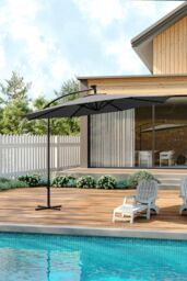 Living and Home Outdoor 32 LED Lighted Patio Umbrella with Crank Lift System with Base in Dark Grey - thumbnail 3