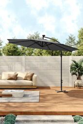 Living and Home Outdoor 32 LED Lighted Patio Umbrella with Crank Lift System with Base in Dark Grey - thumbnail 1