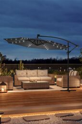 Living and Home Outdoor 32 LED Lighted Patio Umbrella with Crank Lift System with Base in Dark Grey - thumbnail 2