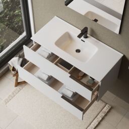 Banyetti Celtic 1000mm Wall Hung Bathroom Vanity Unit with Athena Basin - Gloss White - thumbnail 5