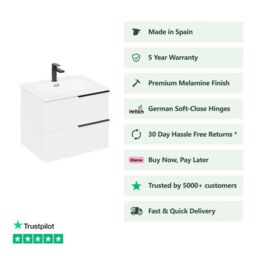 Banyetti Celtic 1000mm Wall Hung Bathroom Vanity Unit with Athena Basin - Gloss White - thumbnail 2