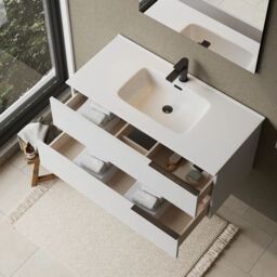 Banyetti Celtic 1000mm Wall Hung Bathroom Vanity Unit with Athena Basin - Gloss White - thumbnail 4