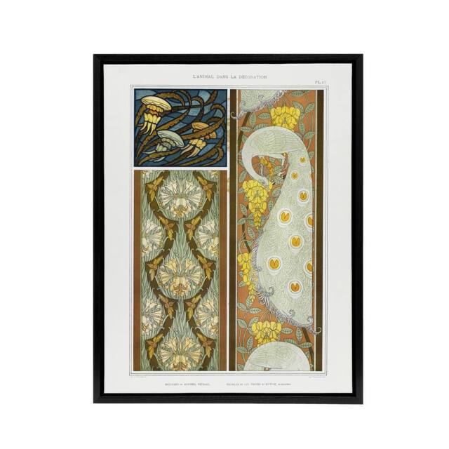 "Artery8 Peacock Jellyfish Lily Nouveau Framed Canvas Wall Art Print Verneuil in Brown - Size: W12"" x H16""" - image 1