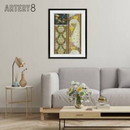 "Artery8 Peacock Jellyfish Lily Nouveau Framed Canvas Wall Art Print Verneuil in Brown - Size: W12"" x H16""" - thumbnail 3
