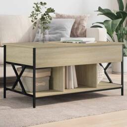 Berkfield Home Coffee Table Sonoma Oak 100x55x50 cm Engineered Wood & Metal in Light Tan - Size: 100 x 55 x 50 cm - thumbnail 2