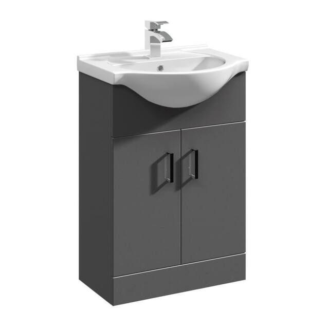 Balterley Floor Standing Bathroom Vanity & Round Basin Unit 550mm, Dark Grey - image 1