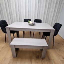 KOSY KOALA Modern Grey Rectangle Dining Table Set With 4 Black Velvet Chairs & 1 Bench Dining Room Furniture in Brown - thumbnail 2
