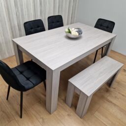 KOSY KOALA Modern Grey Rectangle Dining Table Set With 4 Black Velvet Chairs & 1 Bench Dining Room Furniture in Brown - thumbnail 8
