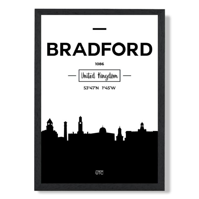 ARTZE Bradford Black & White City Skyline Framed Print SIZE: A3 with Black Frame - Size: A4 - image 1