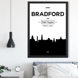 ARTZE Bradford Black & White City Skyline Framed Print SIZE: A3 with Black Frame - Size: A4 - thumbnail 2
