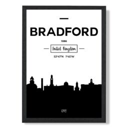 ARTZE Bradford Black & White City Skyline Framed Print SIZE: A3 with Black Frame - Size: A4 - thumbnail 1