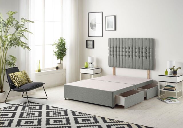 Somnior Galaxy Divan Bed Base With 4 Drawers & Headboard Linen in Silver - Size: Double - image 1