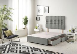 Somnior Galaxy Divan Bed Base With 4 Drawers & Headboard Linen in Silver - Size: Double - thumbnail 1