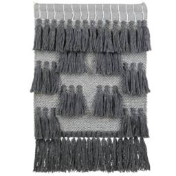 Wyld and Coco Grey Handwoven Cotton Wall Hanging Dark Tassels Boho Modern Living - thumbnail 2