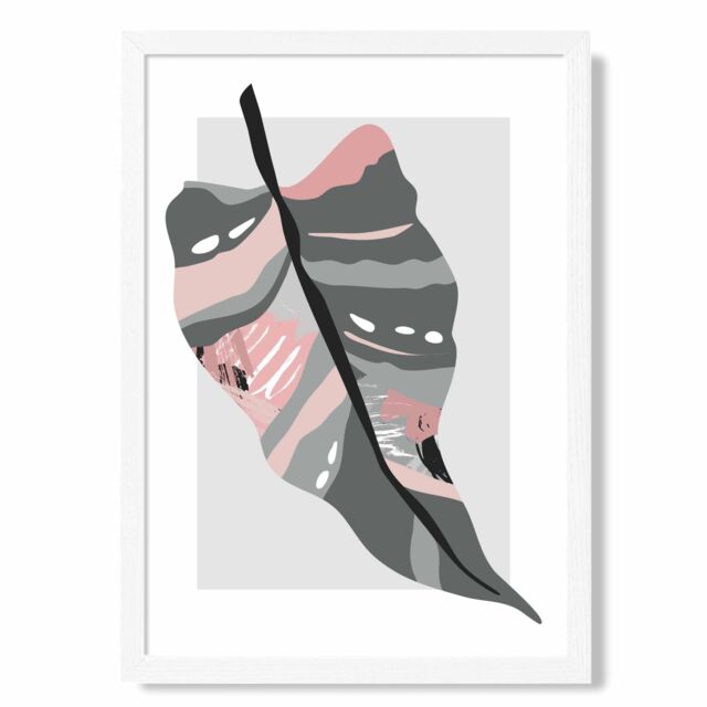 ARTZE Tropical Palm Grey & Pink Boho Botanical Framed Print SIZE: A3 with White Frame - Size: A4 - image 1