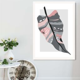 ARTZE Tropical Palm Grey & Pink Boho Botanical Framed Print SIZE: A3 with White Frame - Size: A4 - thumbnail 2