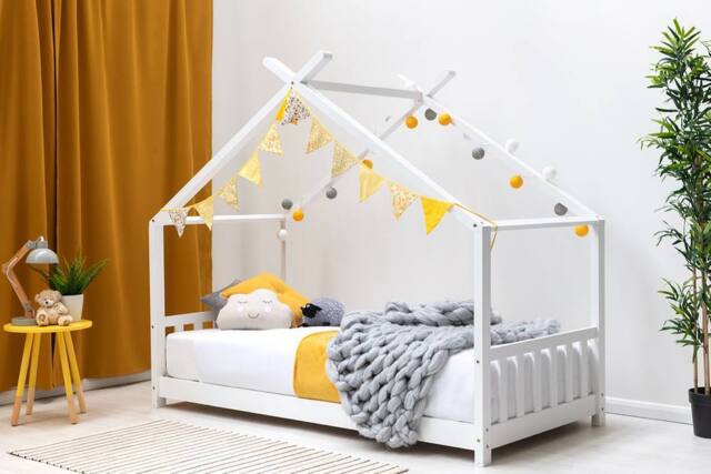 Crazy Price Beds Ltd Kids Canopy Wooden House Bed Frame in White - Size: Single