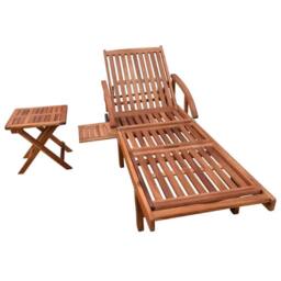 Berkfield Home Sun Lounger with Table Solid Acacia Wood in Brown - thumbnail 2