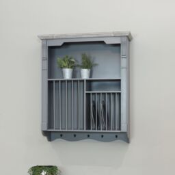 Melody Maison Grey Wall Mounted Wooden Plate Rack - thumbnail 4