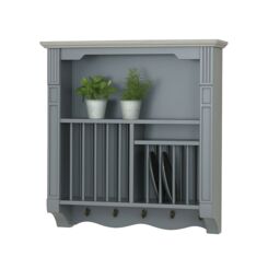 Melody Maison Grey Wall Mounted Wooden Plate Rack - thumbnail 1