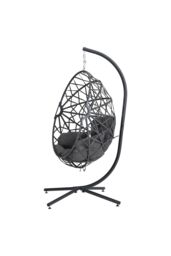 H&O Direct Outdoor Woven Hanging Chair with Stand & Cushion in Dark Grey - thumbnail 4