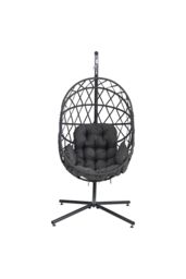 H&O Direct Outdoor Woven Hanging Chair with Stand & Cushion in Dark Grey - thumbnail 3